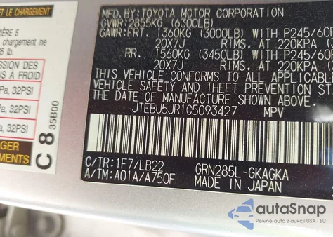 2012 Toyota 4Runner Limited from USA, damaged, VIN JTEBU5JR1C5093427